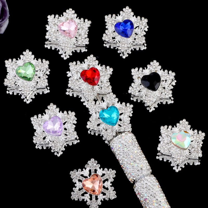 Wholesale Alloy Snowflake Beads Double-sided Heart-shaped Zircon Straight Hole Beads DIY Mobile Phone Chain Beads